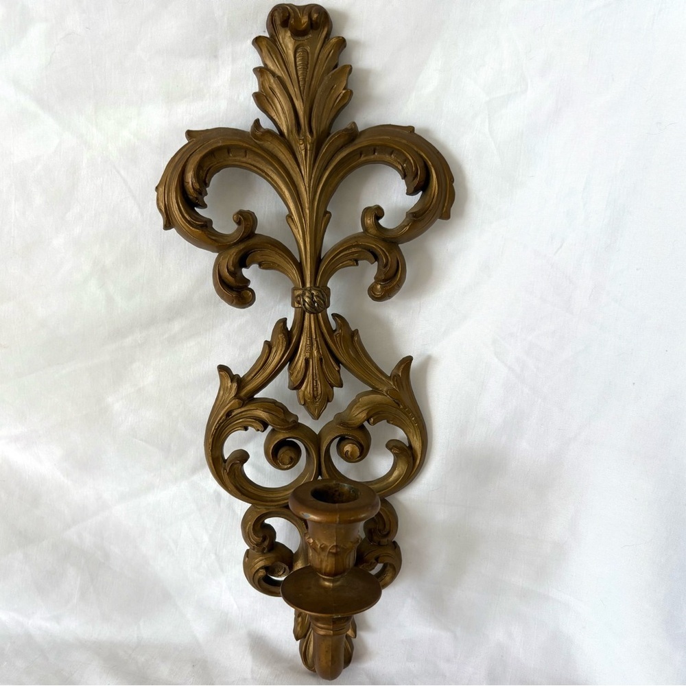 Vintage Burwood baroque filigree gold candle holder wall hanging sconce decor